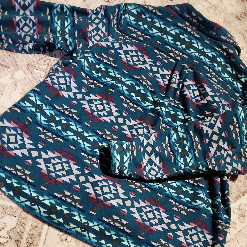 CABELA'S | Multicolor Geometric Shirt Women's Green Southwestern Button Up | 2X